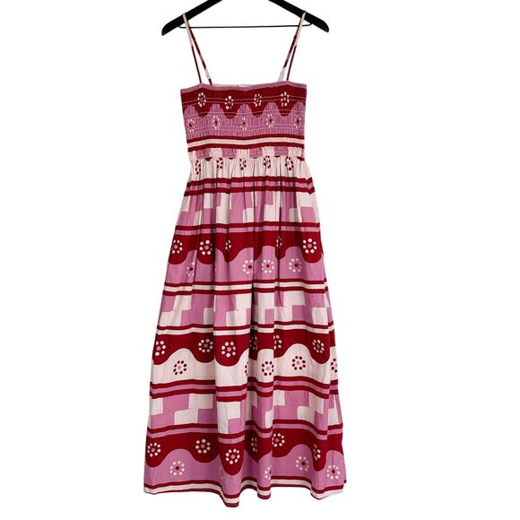 Madewell Dresses & Skirts - Madewell Theo Sleeveless Shirred Midi Dress in Geodaisy Batik Pink Red - M